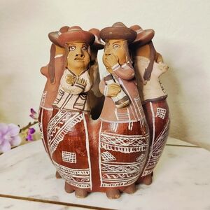 Peruvian Folk Art Circle of Friends Pottery Handmade Terracotta Figurine 6 Peopl